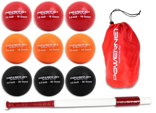 PowerNet Sweet Spot Training Bat and 2.8" Progressive Weighted Ball (9 Pack