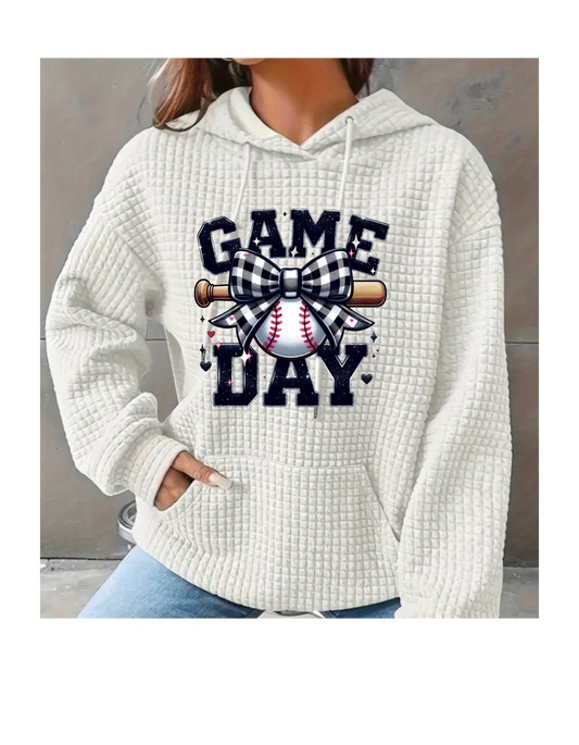 Waffle Hoodie - Game Day Gingham Bow