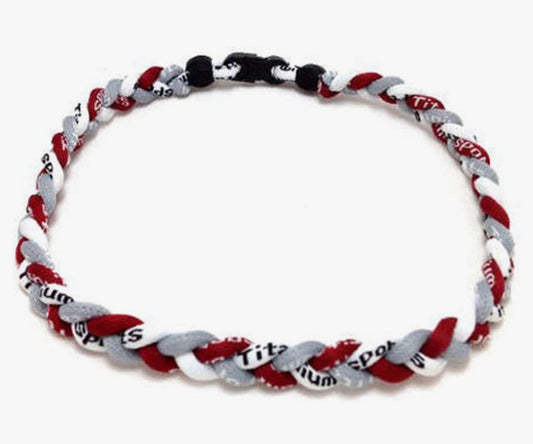 Rope Necklace:  maroon, grey, white